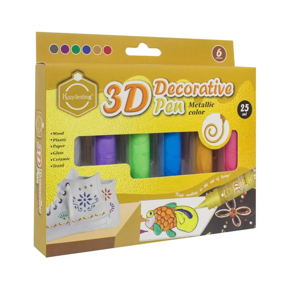 3d decorative pen metalic color 6*25ml 