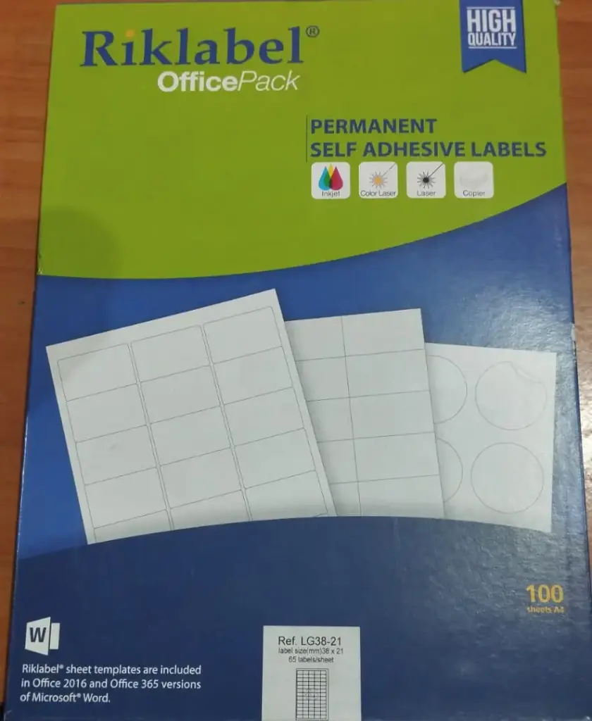 Riklabel A4 office pack 100sh 65 LABELS 38*21cm