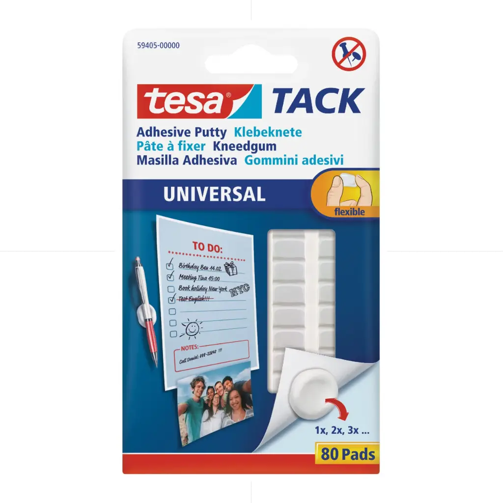 Tesa Adhesive Putty  Sticky Quick  Easy & Removable White Tack for Posters  Drawings  Signs - 80 Pack
