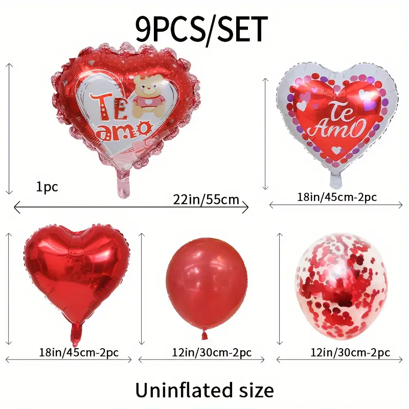 [1177] بالون  على شكل قلب حب عدد 9قطع 